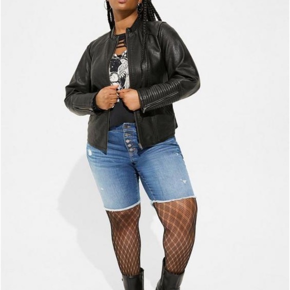 Torrid Faux Leather Collarless Moto Jacket - Picture 3 of 14